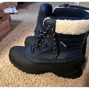 Nautica Low Tide Winter Boots Men Navy Sz 10 Fur Trim Mid Shaft